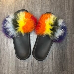Colorful Fur Slide Sandals